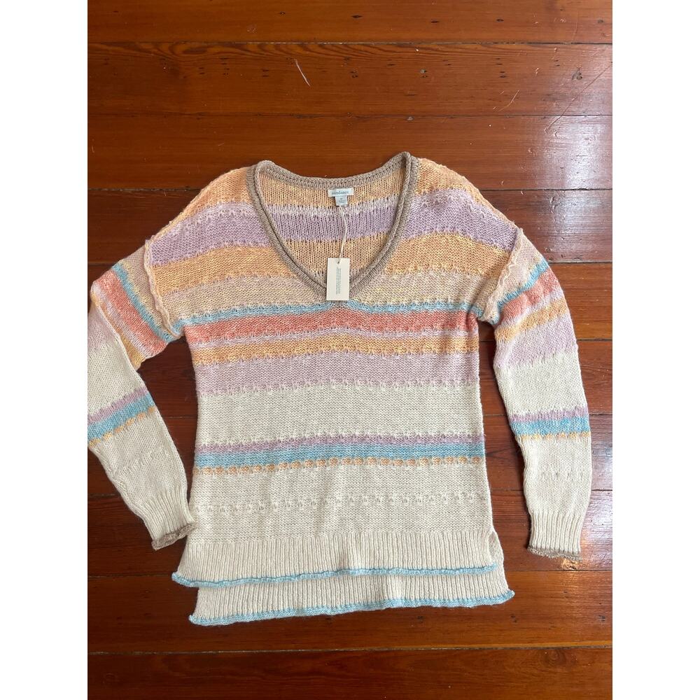 Sundance Pastel Stripe Open Knit Slouchy V Neck Sweater Medium NWT Wool Blend - Picture 5 of 8